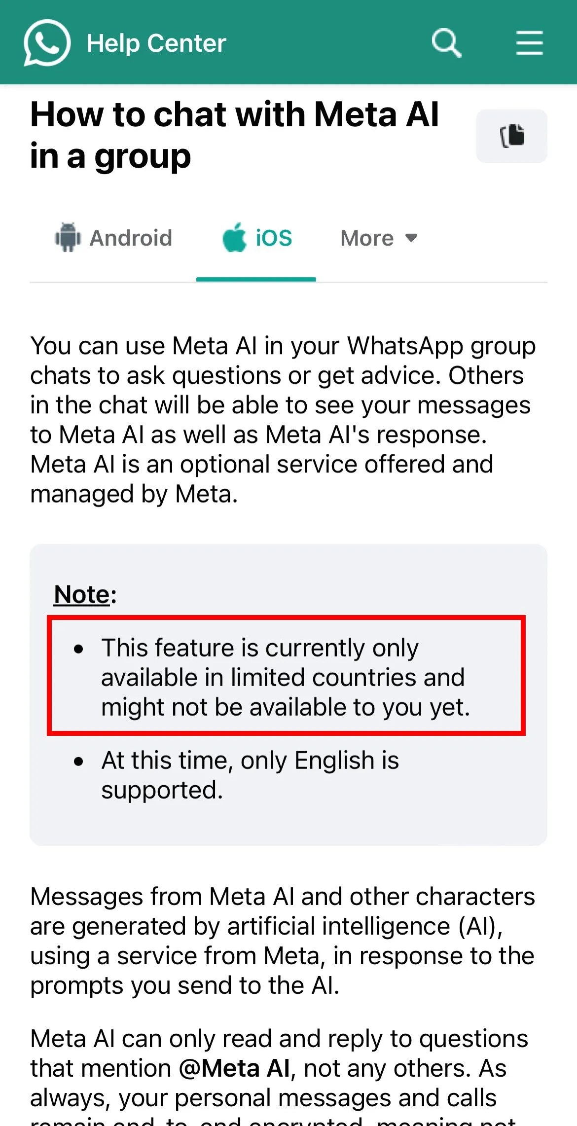 Meta AI nie wyświetla WhatsApp